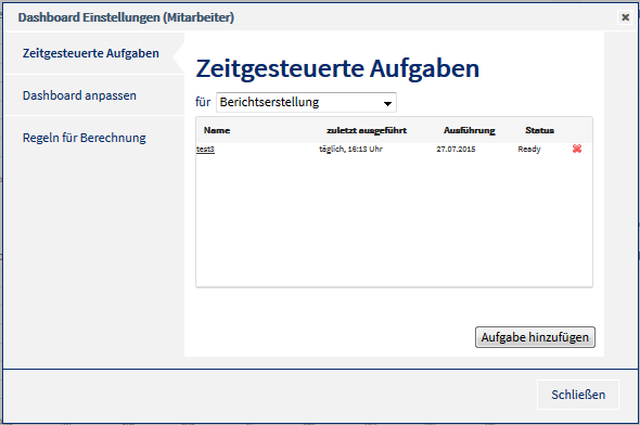Dashboard Einstellungen